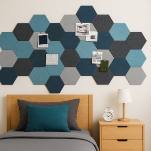 akustik altıgen geo parça duvar paneli modern ofis uygulaması