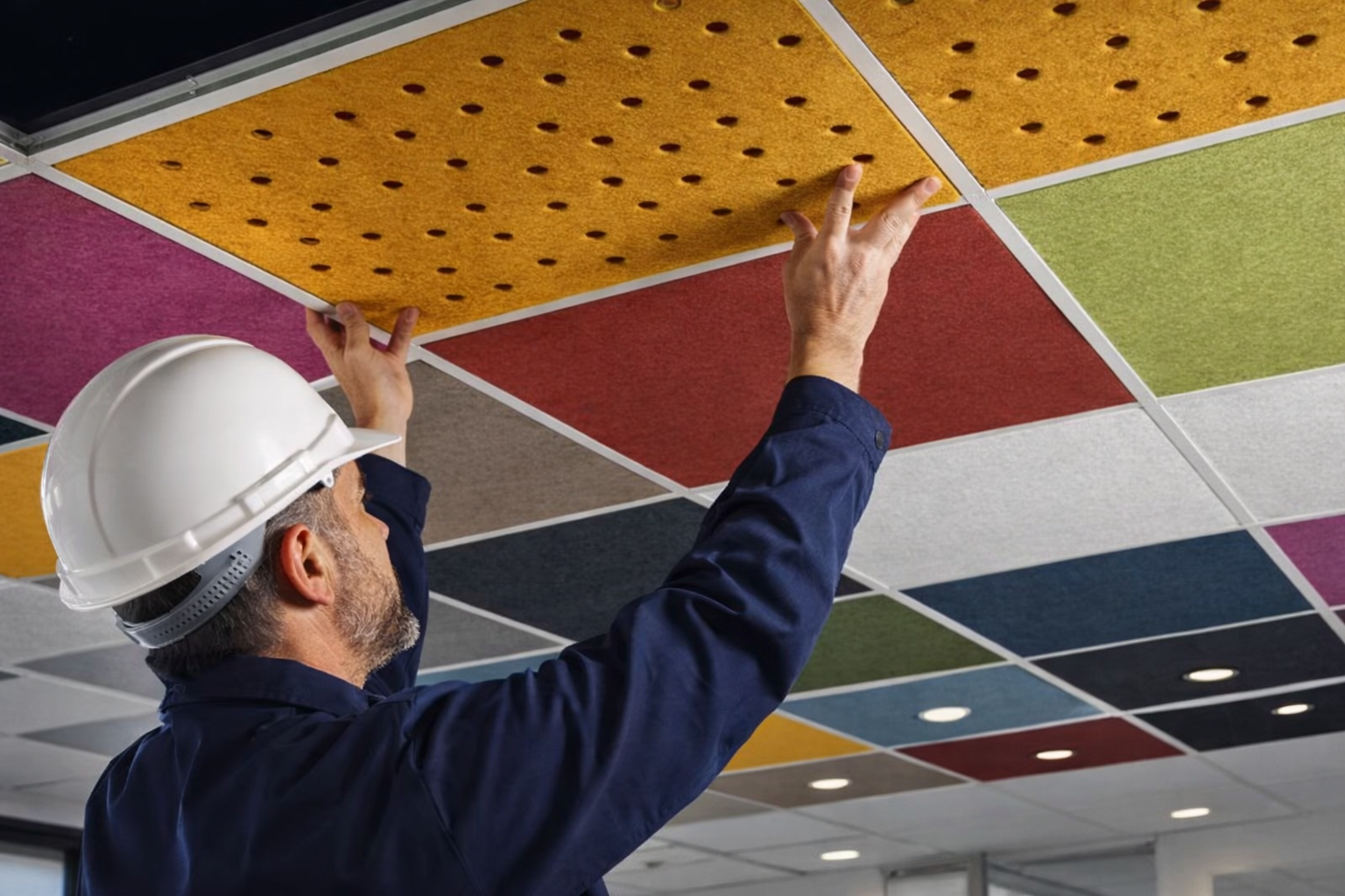 Keçe asma tavan paneli modern uygulama